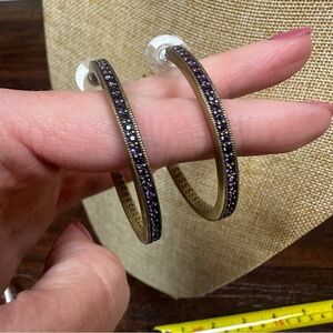 Heidi Daus Elegant Purple and Bronze tone Hoop Earrings Pierced